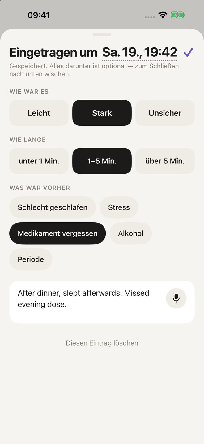 Das Eintragsblatt: wie es war, wie lange, was vorher war, eine Notiz