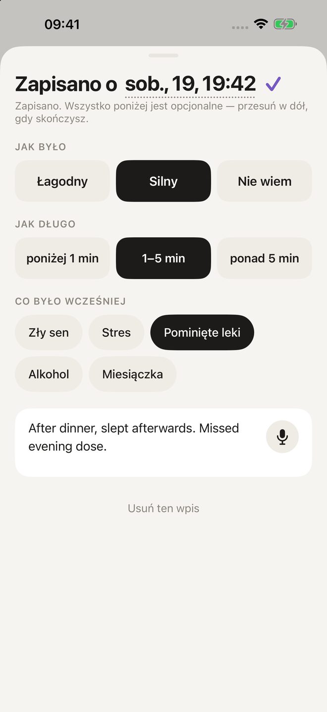 Arkusz wpisu: jak było, jak długo, co wcześniej, notatka