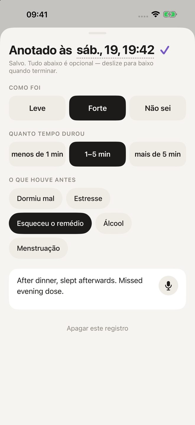 A folha de registro: como foi, quanto durou, o que aconteceu antes, uma nota